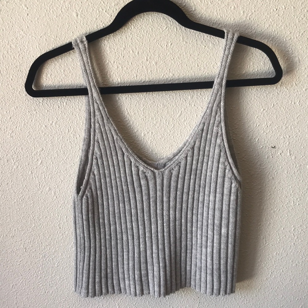 Gray Ribbed Knit Women's Tank Top